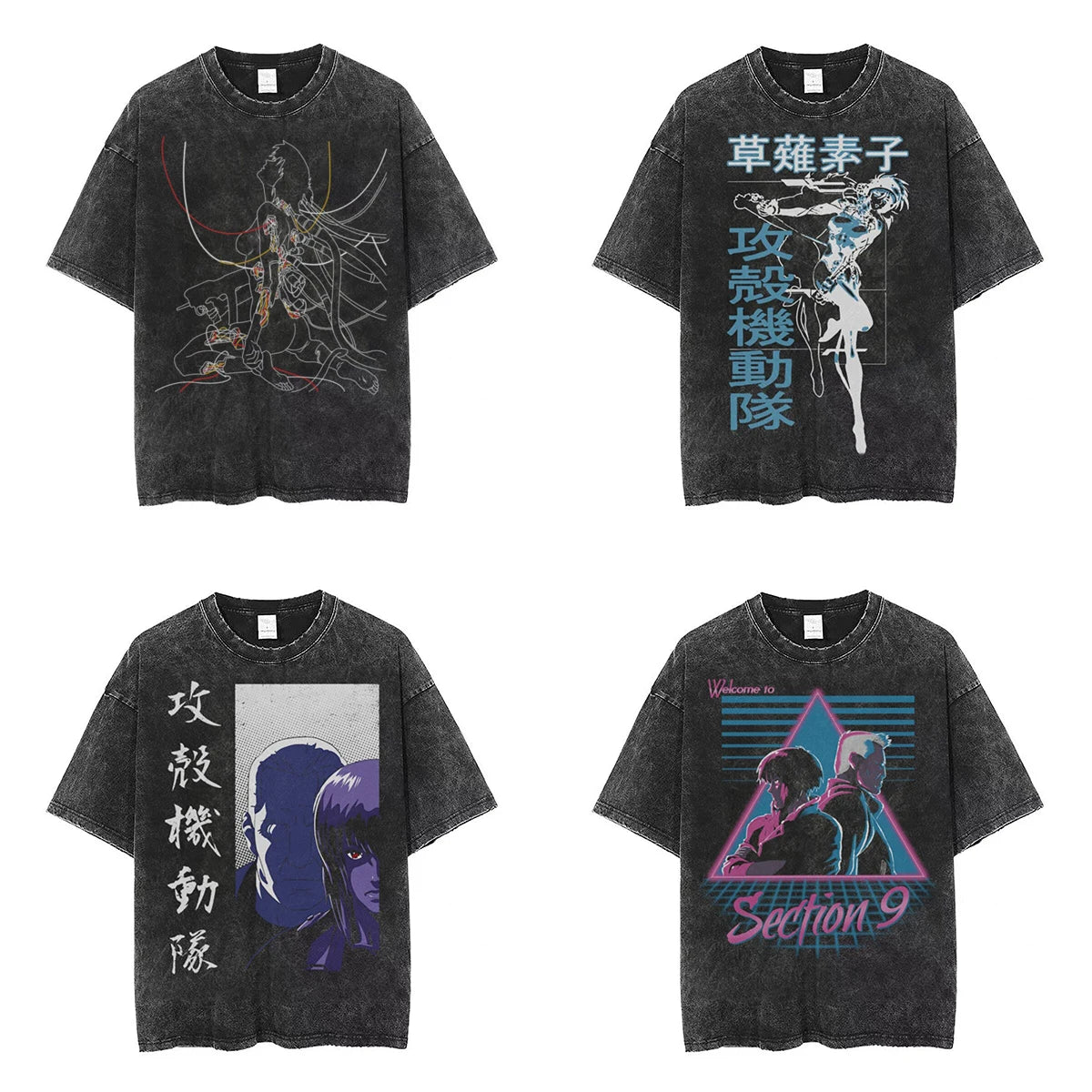 Washed Ghost In The Shell Graphic Tees